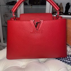 Louis Vuitton Capucines Shoulder Bag BB Red Leather Strap Crossbody