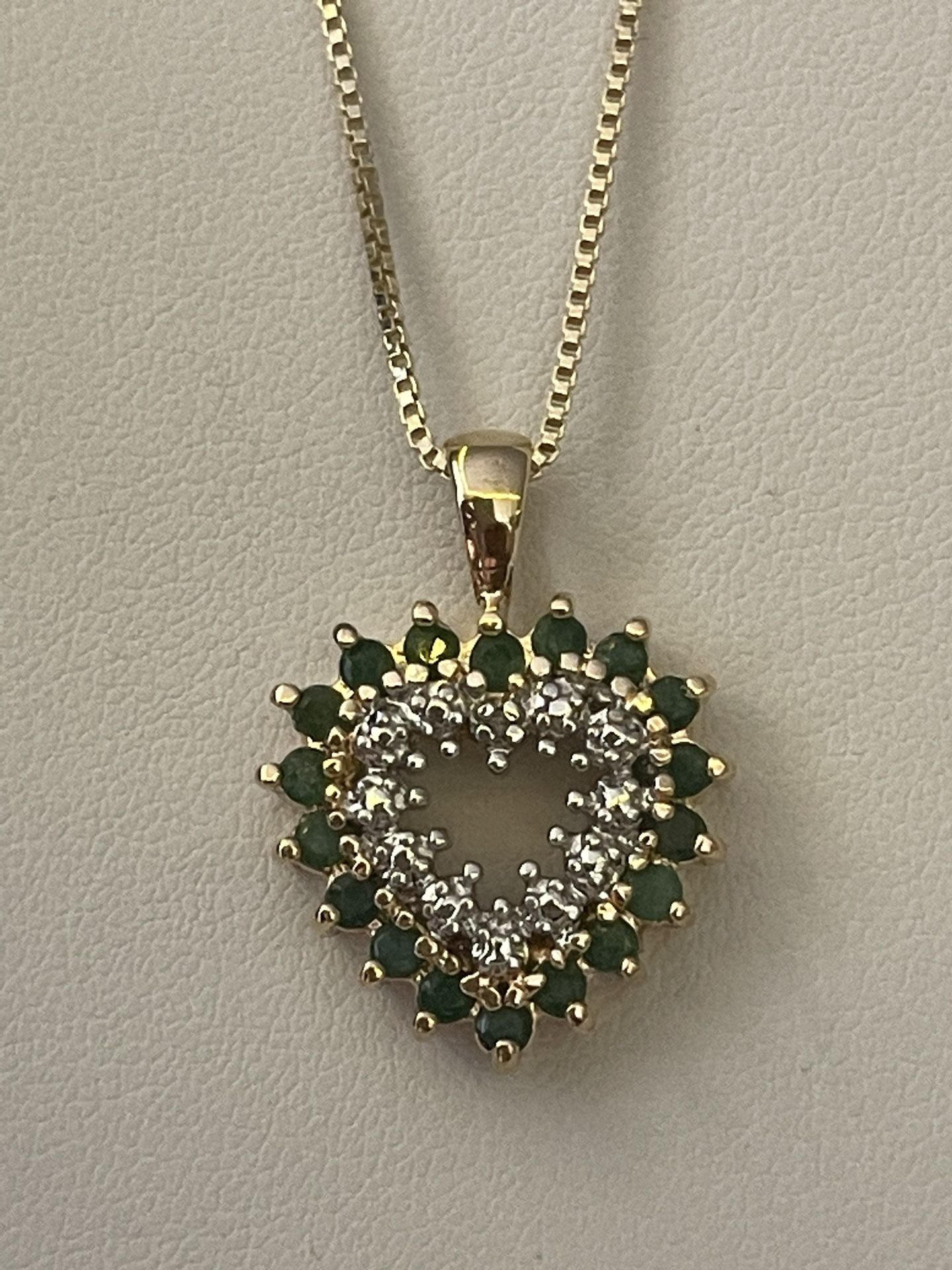 Sterling Silver Emerald & Diamond Accent Heart 18”Box Chain Necklace