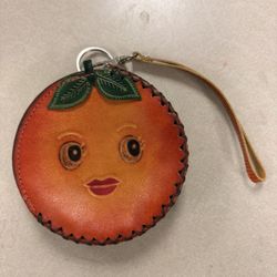Leather Orange Coin Purse: Smile Face Pouch