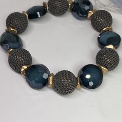 Stunning Blues & Gold Beaded Stretch Bracelet 