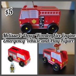 NEW Melissa & Doug Wooden Fire Engine Emergency Vehicle and Play Figure