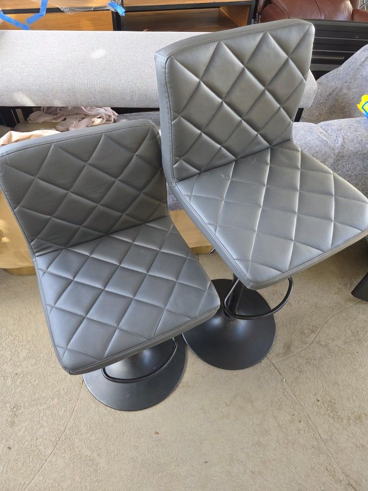 Tufted Grey And Black Stool W/ Height Adjustment