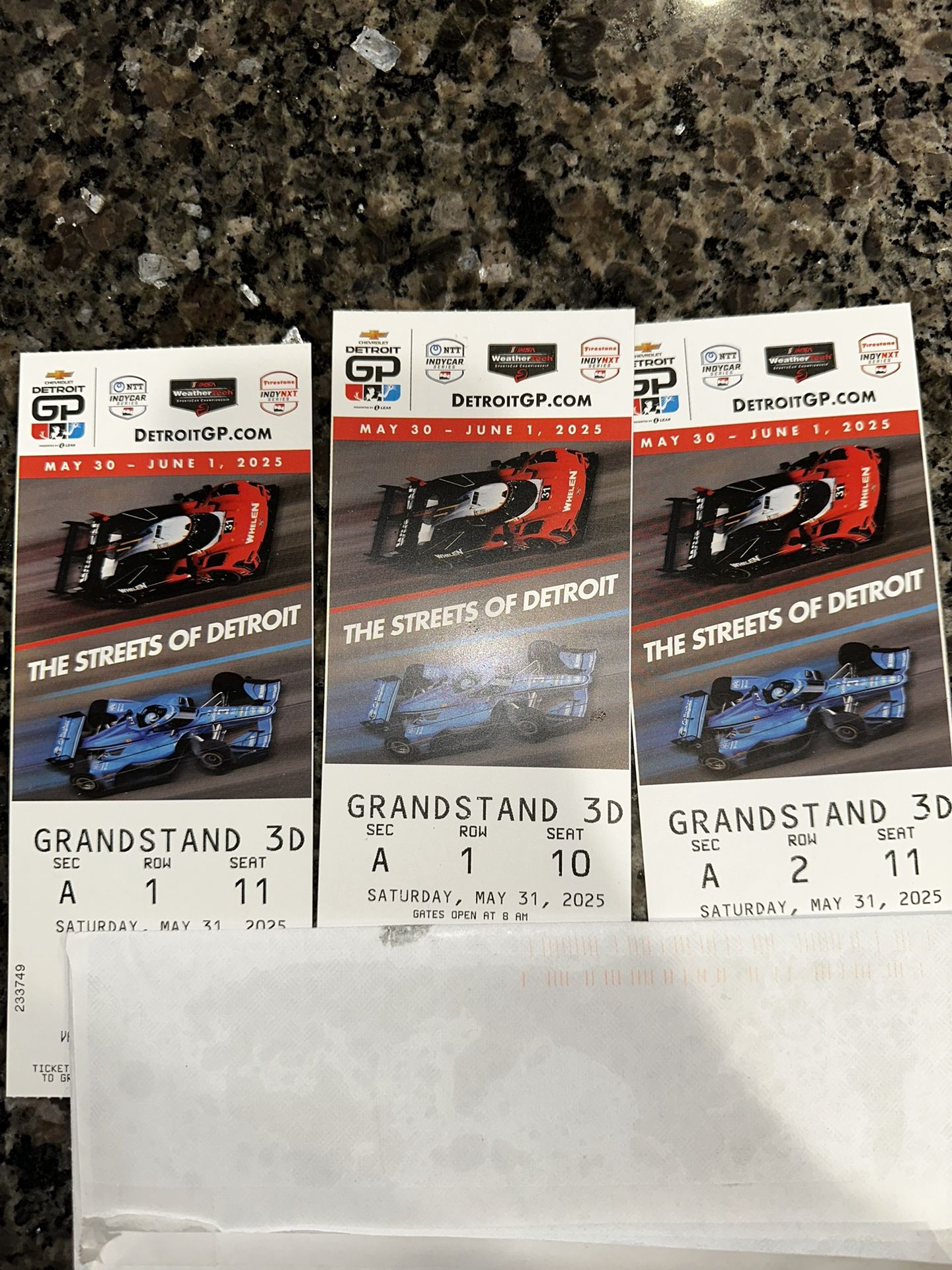 Saturday Detroit Grand Prix Tickets (3)