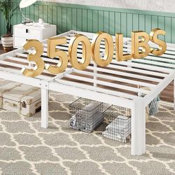14" King Heavy Duty Metal Platform Bed Frame, Round Legs, 3500lb Rounded corner legs, scratch-proof feet, noise free. No box spring needed. 12 inch un