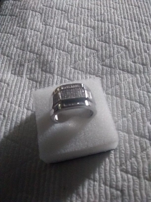 Men's White Gold Over Sterling Silver 0.35 CTW  Diamond  Size 11 Designer Ring 