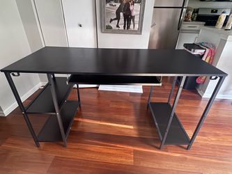 Black Desk with Keyboard tray and 4 iron hooks