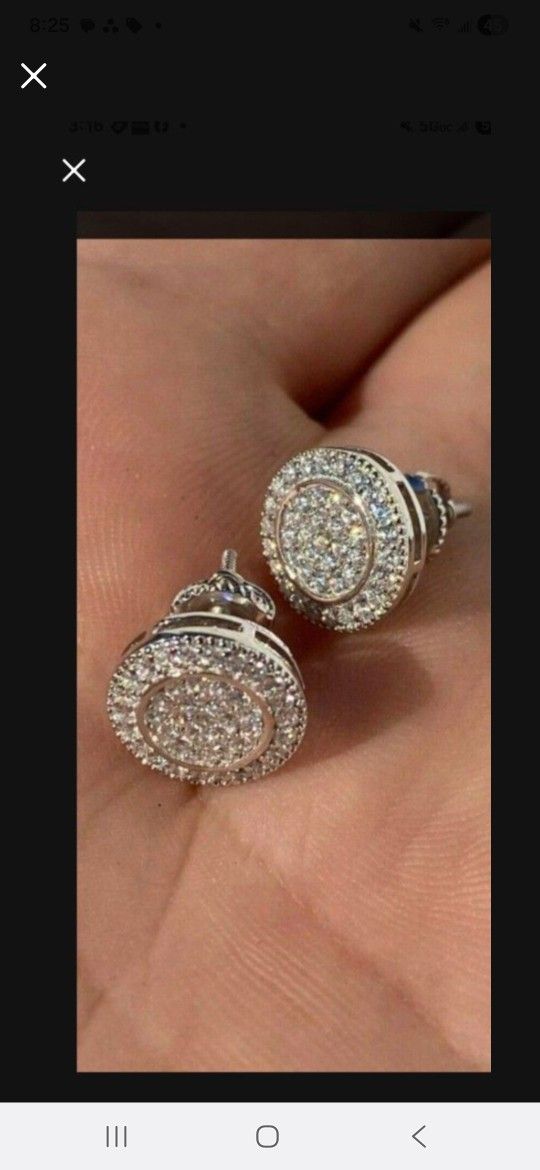 Real Solid 925 Silver Simulated Diamonds Mens Earrings Big Studs 14k Gold Plated