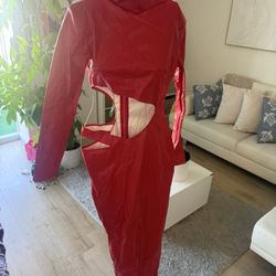 Faux Leather Long Dress 