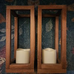 Candle, Electronic; Wooden Frame