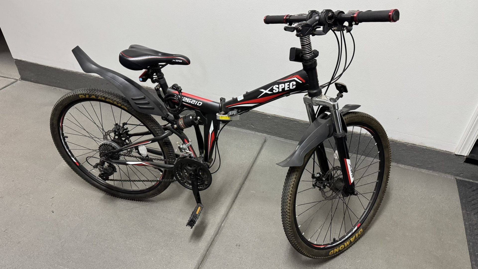 Xspec 26" 21 Speed Folding Mountain Bike Bicycle Trail Commuter, Black