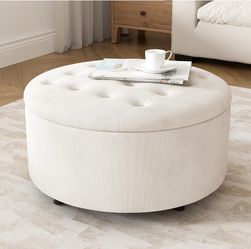 30 Inch Round Storage Ottoman,Modern Tufted Ottomans,Circular Coffee Table with Removable Top,Upholstered Large Ottoman with Storage Footrest Stool fo