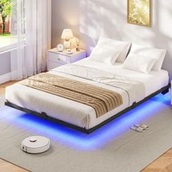 Full size floatingMetal Platform Bed Frame with LED Lights