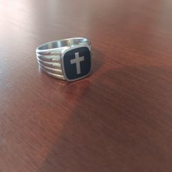Men's Stainless Steel Enamel Cross Signet Ring