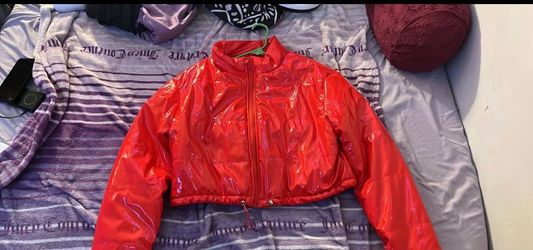 Red Glossy Cropped Puffer Jacket