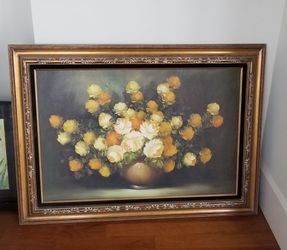 Huge Vintage Floral Original Painting Wood Frame  $200