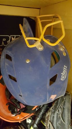 Schutt blue yellow softball helmet