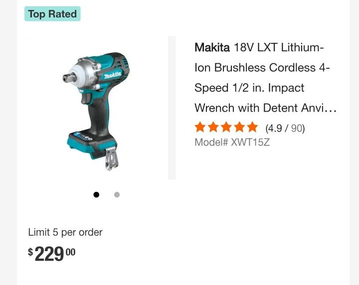 Makita 18V LXT Lithium-Ion Brushless Cordless 4-Speed 1/2 in. Impact Wrench with Detent Anvil (Tool-Only)