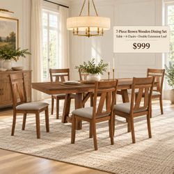 7-Piece Wood Dining Set with Double Extension Leaves
