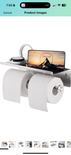 Stainless Steel Bathroom Double Roll Tissue Holder with Shelf, Wall Mounted