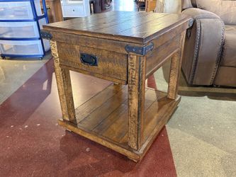 Rustic Single Drawer Side Table w/ Metal Banded Corners