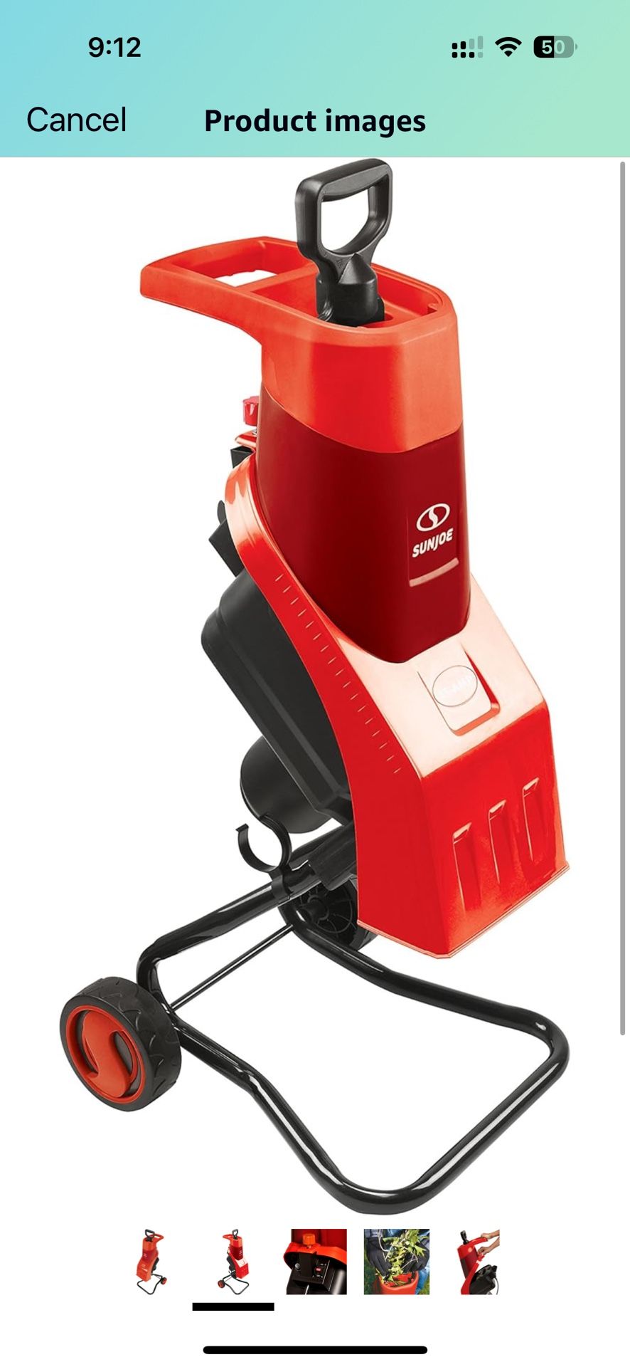 Sun Joe CJ602E-RED 15 Amp Electric Wood Chipper/Shredder, Red