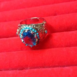 Blue Stone Stainless Steel Chunky Ring