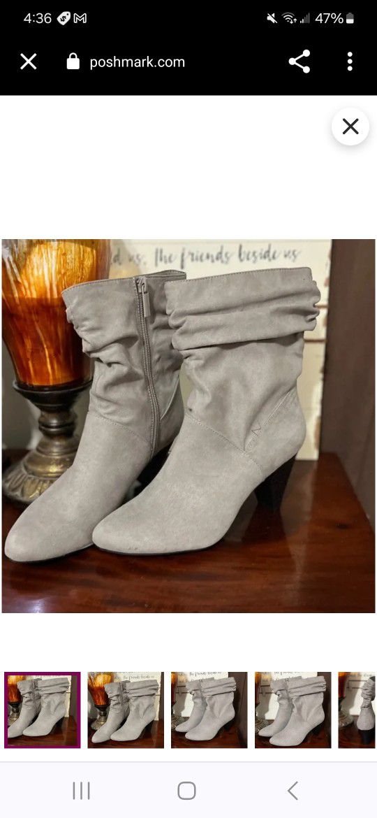 Faux Suede Ankle Slouch High Heel Boots 