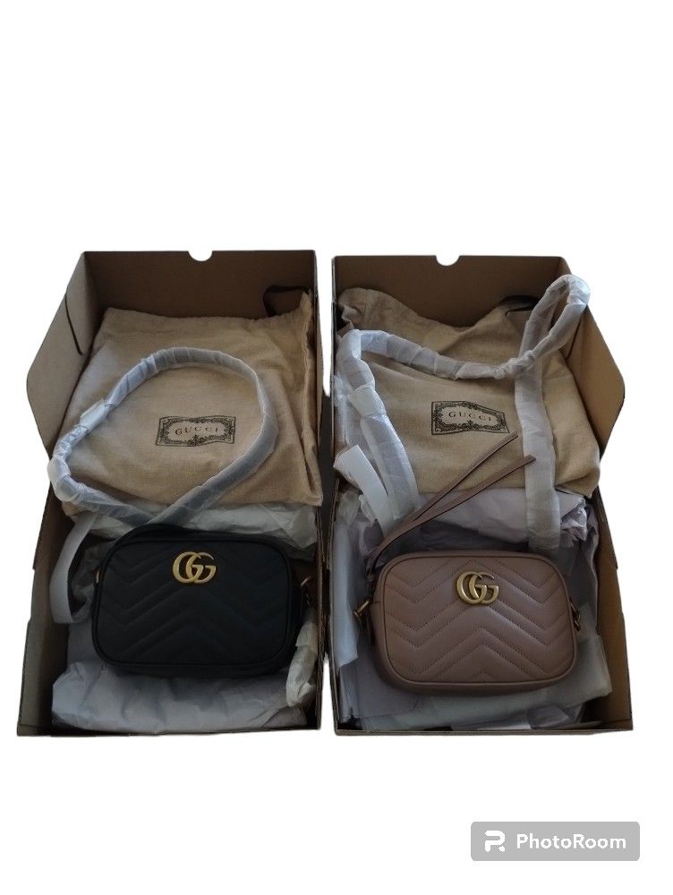 Gucci Mini GG Marmont Chain Shoulder Bag Dusty Pink Leather & Black