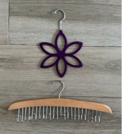 Wooden Tie Hanger and Purple Velvet Scarf Organizer Set