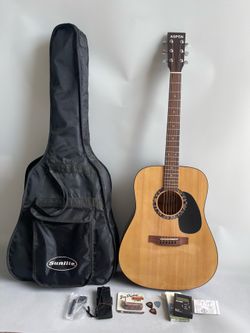 Aspen Acoustic Guitar Starter Kit w/ Gig Bag Tuner Capo Strap & Winder