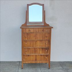 Dresser Tall Rolling Bureau Mirror Chest of 6 Drawers Highboy
