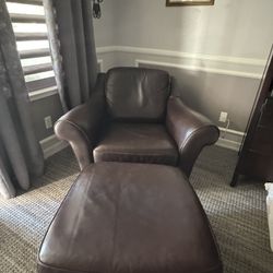 Italian Leather Accent Chair With Ottoman 