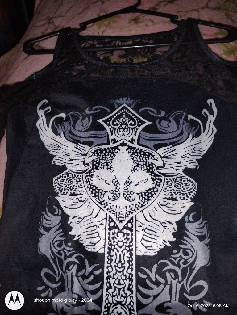 Polyester Dress Top The Beautiful Design On The Front Cross Size Medium Black