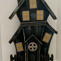 26” Tall Wooden Lighted Haunted House Halloween Decor
