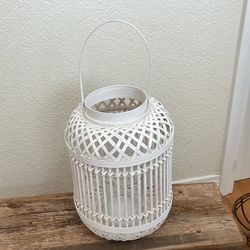 Gorgeous, white wicker candle holder .