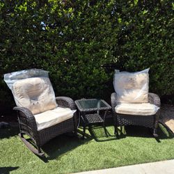 3 Pieces Wicker Conversation Rocking Chairs Color: Dark Brown 