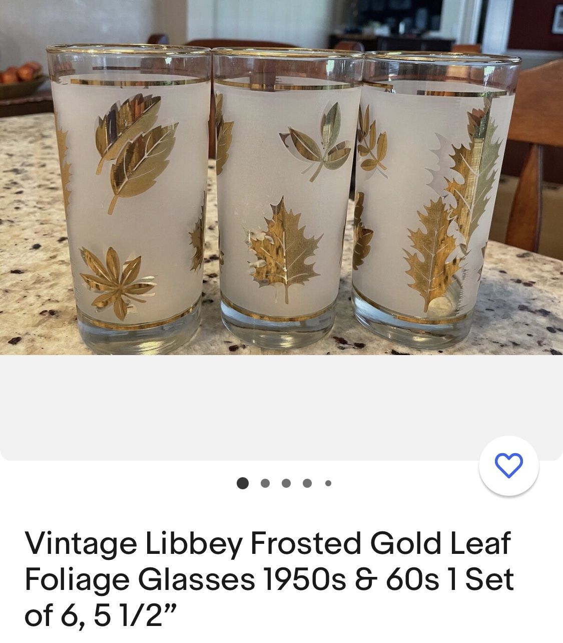 Vintage Libbey Gold leaf Foliage Glasses