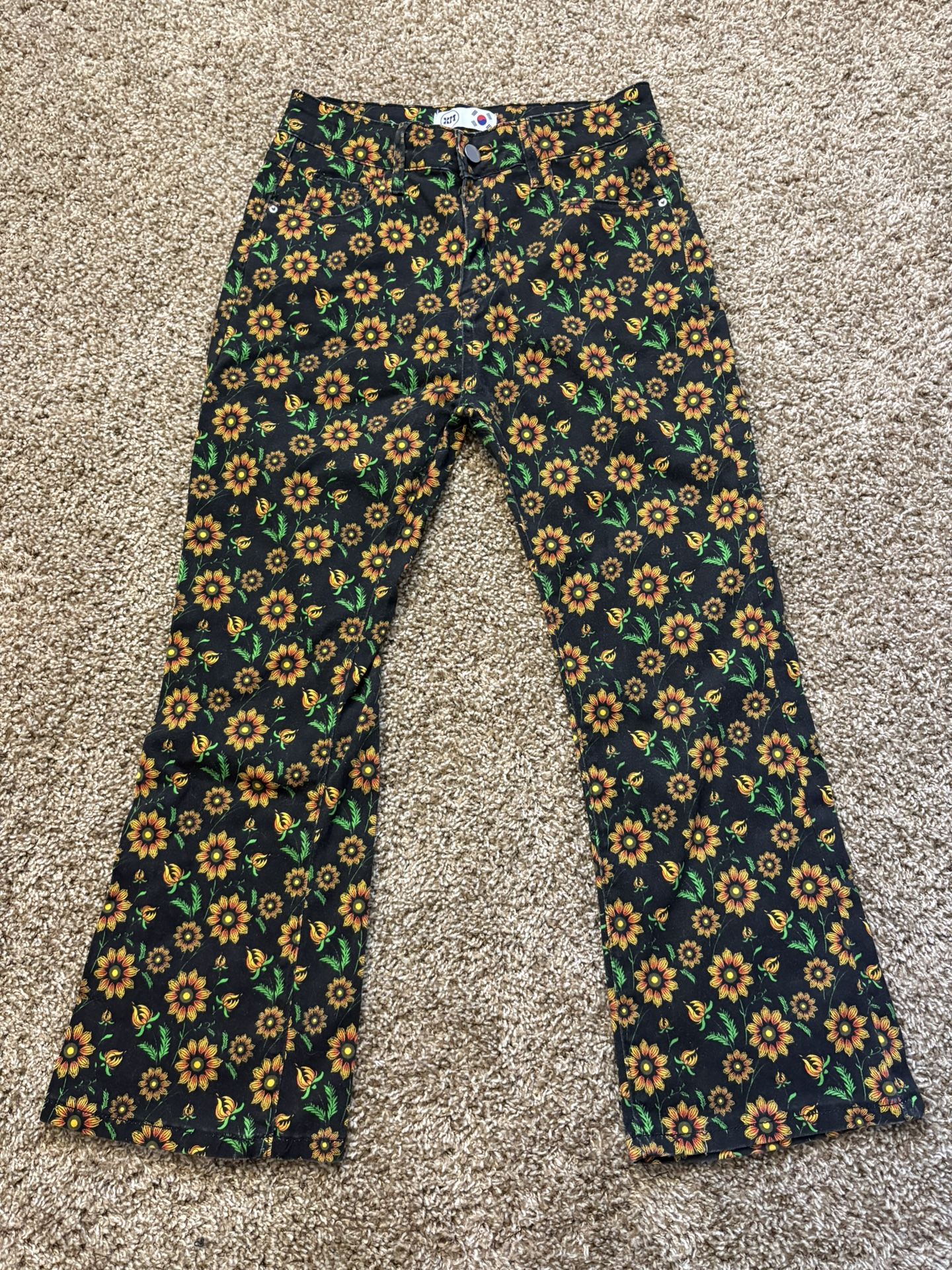 XM Sunflower Print High Waisted Flare Jeans Womens Size Large