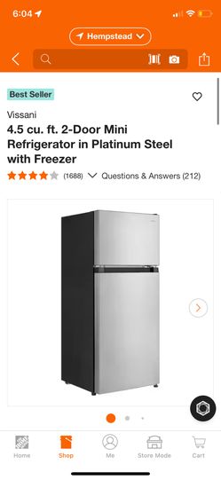 Vissani 4.5 cu. ft. 2-Door Mini Refrigerator in Platinum Steel with Freezer