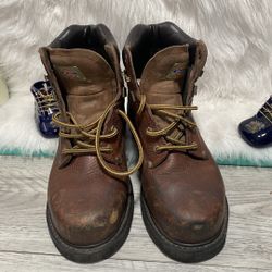 Dickies Mens Brown Leather Steel Toe Work Boot Size 8 