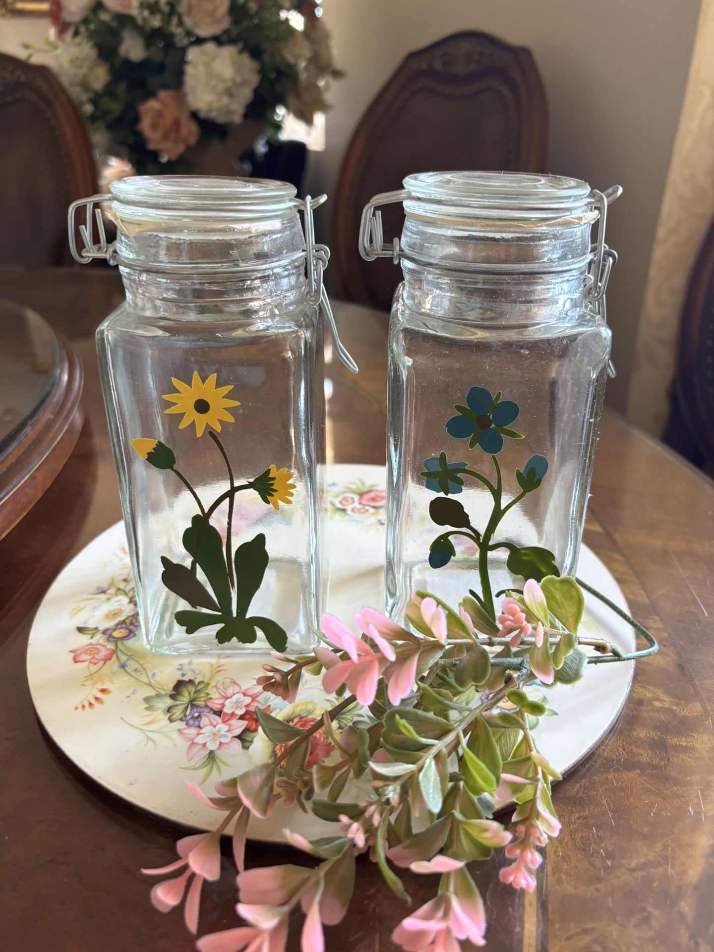 Shabby Chic Small Floral Mason Jars Set