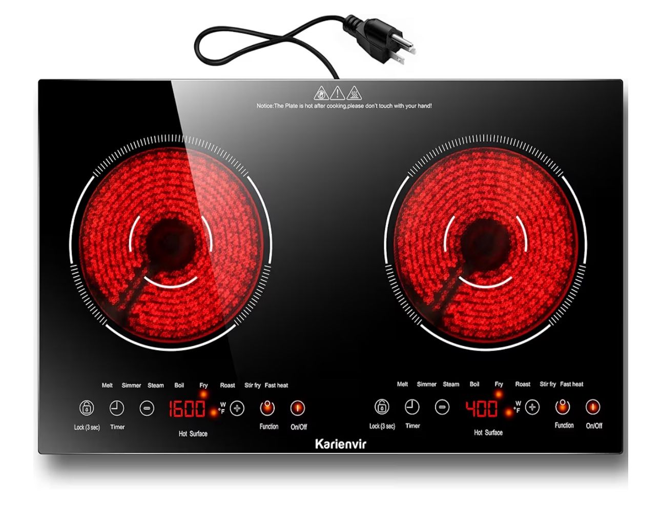 2 Burner Electric Cooktop 110V, 24 Inch Electric Stove Countertop & Built-In, Pl