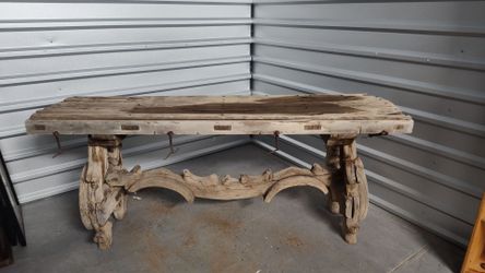 Antique 1800's Spanish Rustic Hand Carved Wooden Table