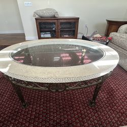 Mediterranean Stone & Metal OVAL Coffee Table (#9873)