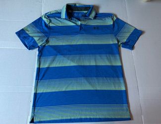 UNDER ARMOUR Mens M Golf Polo Shirt Loose Fit Heat Gear Blue Green Medium