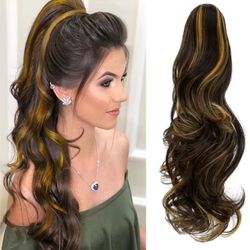 Ponytail Extension Claw 18" 20" Curly Wavy Straight Clip in