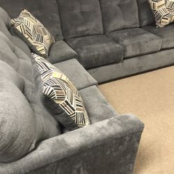 Living Room Grey Sectional With Pillows!