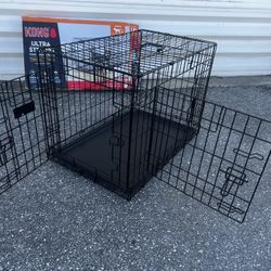 31x20x21in KONG Black Metal Double Door Dog Cage Animal Containment Crate! Good Condition! Great for Dogs 26-40lb