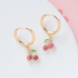 Cherry Hoop Earring Set in Gold