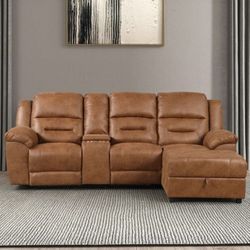 Maximis Saddle Brown Leatherette Couch Sofa Sectional Recliner